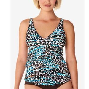 NWT Swim Solutions FLOATING ISLAND V-Neck Ruffled tankini Swim Top Bust …